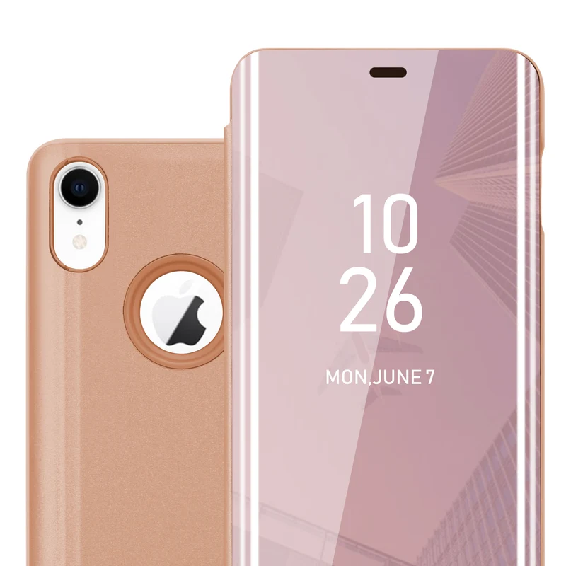 Cadorabo Hülle kompatibel mit Apple iPhone XR Clear View Spiegel Schutzhülle mit Standfunktion 360 Grad Schutz