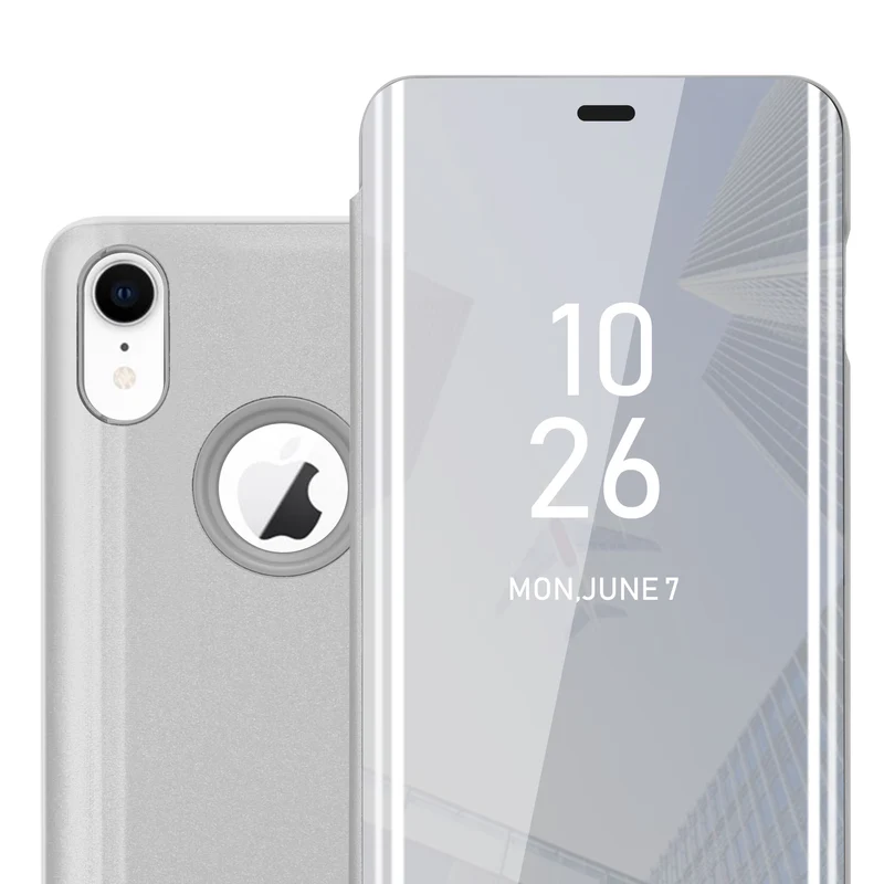 Cadorabo Hülle kompatibel mit Apple iPhone XR Clear View Spiegel Schutzhülle mit Standfunktion 360 Grad Schutz