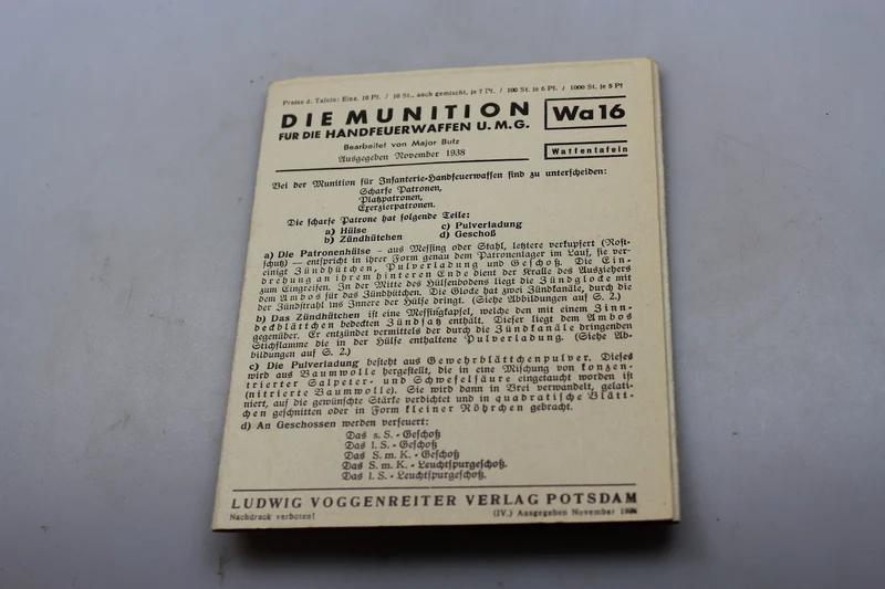 Wehrmacht WW2 Kleinwaffenmunitionsbroschüre