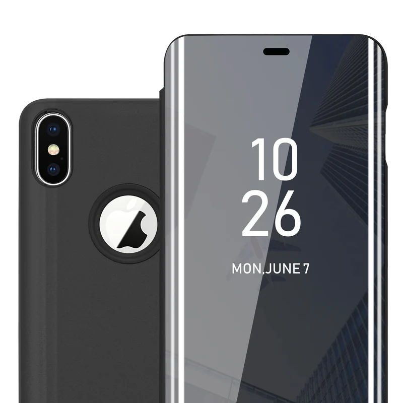 Cadorabo Hülle kompatibel mit Apple iPhone XS MAX Clear View Spiegel Schutzhülle mit Standfunktion 360 Grad Schutz