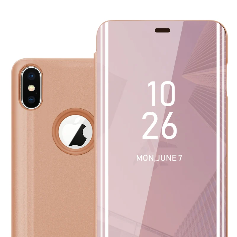 Cadorabo Hülle kompatibel mit Apple iPhone XS MAX Clear View Spiegel Schutzhülle mit Standfunktion 360 Grad Schutz