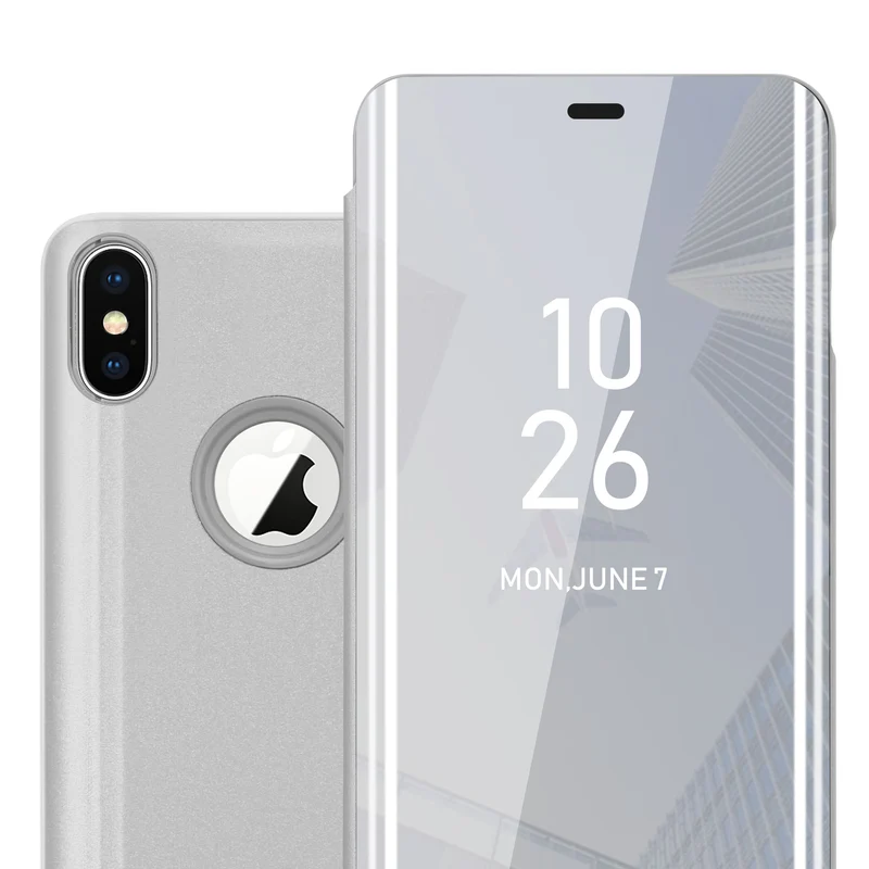 Cadorabo Hülle kompatibel mit Apple iPhone XS MAX Clear View Spiegel Schutzhülle mit Standfunktion 360 Grad Schutz