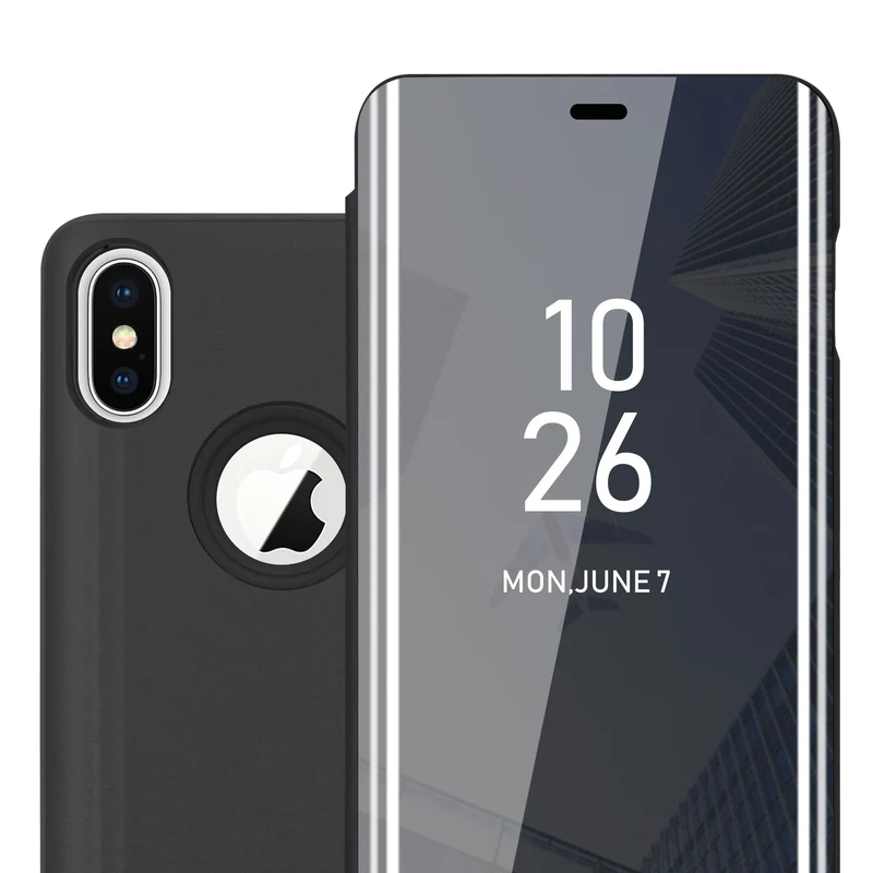 Cadorabo Hülle kompatibel mit Apple iPhone X / XS Clear View Spiegel Schutzhülle mit Standfunktion 360 Grad Schutz