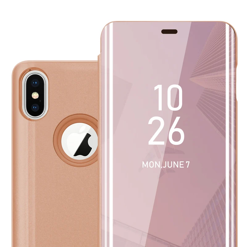 Cadorabo Hülle kompatibel mit Apple iPhone X / XS Clear View Spiegel Schutzhülle mit Standfunktion 360 Grad Schutz