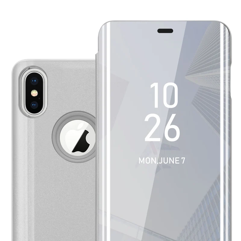 Cadorabo Hülle kompatibel mit Apple iPhone X / XS Clear View Spiegel Schutzhülle mit Standfunktion 360 Grad Schutz
