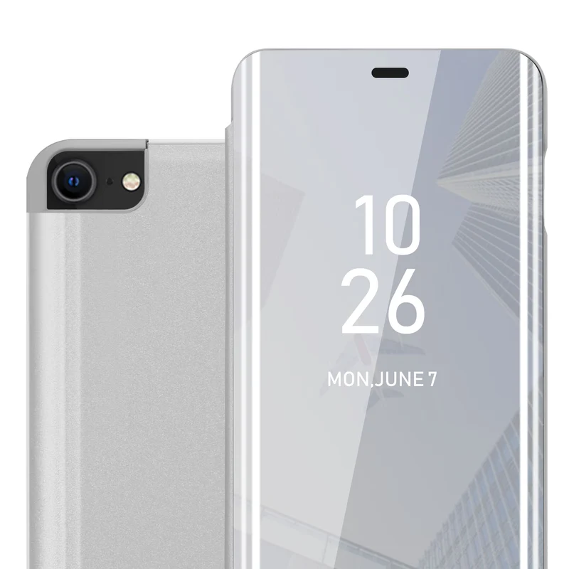 Cadorabo Hülle kompatibel mit Apple iPhone 7 / 7S / 8 / SE 2020 Clear View Spiegel Schutzhülle mit Standfunktion 360 Grad Schutz