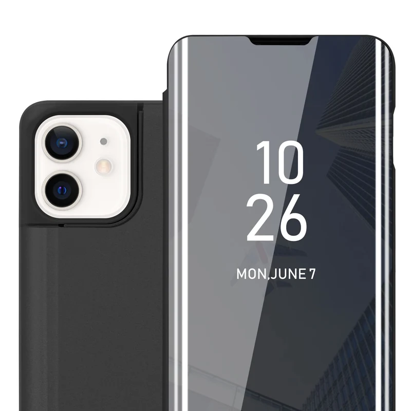 Cadorabo Hülle kompatibel mit Apple iPhone 12 MINI Clear View Spiegel Schutzhülle mit Standfunktion 360 Grad Schutz