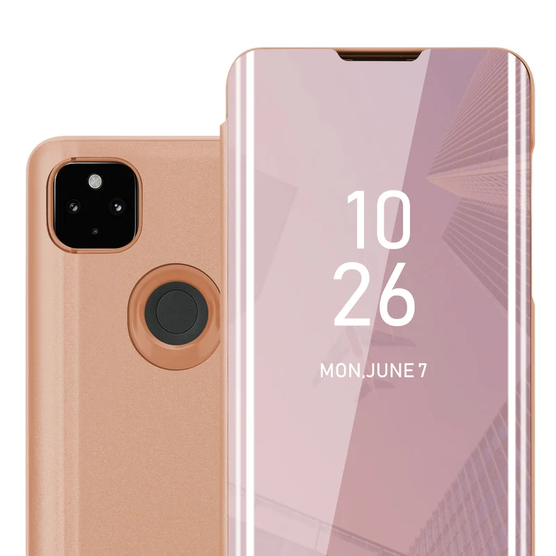 Cadorabo Hülle kompatibel mit Google PIXEL 4A Clear View Spiegel Schutzhülle mit Standfunktion 360 Grad Schutz