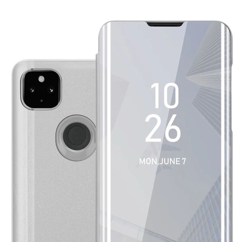 Cadorabo Hülle kompatibel mit Google PIXEL 4A Clear View Spiegel Schutzhülle mit Standfunktion 360 Grad Schutz