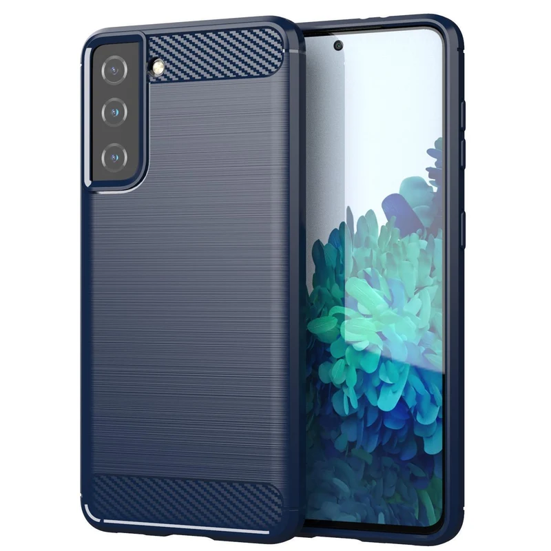 Cadorabo Hülle für Samsung Galaxy S21 PLUS Schutzhülle aus flexiblem TPU Silikon in Edelstahl-Karbonfaser Optik