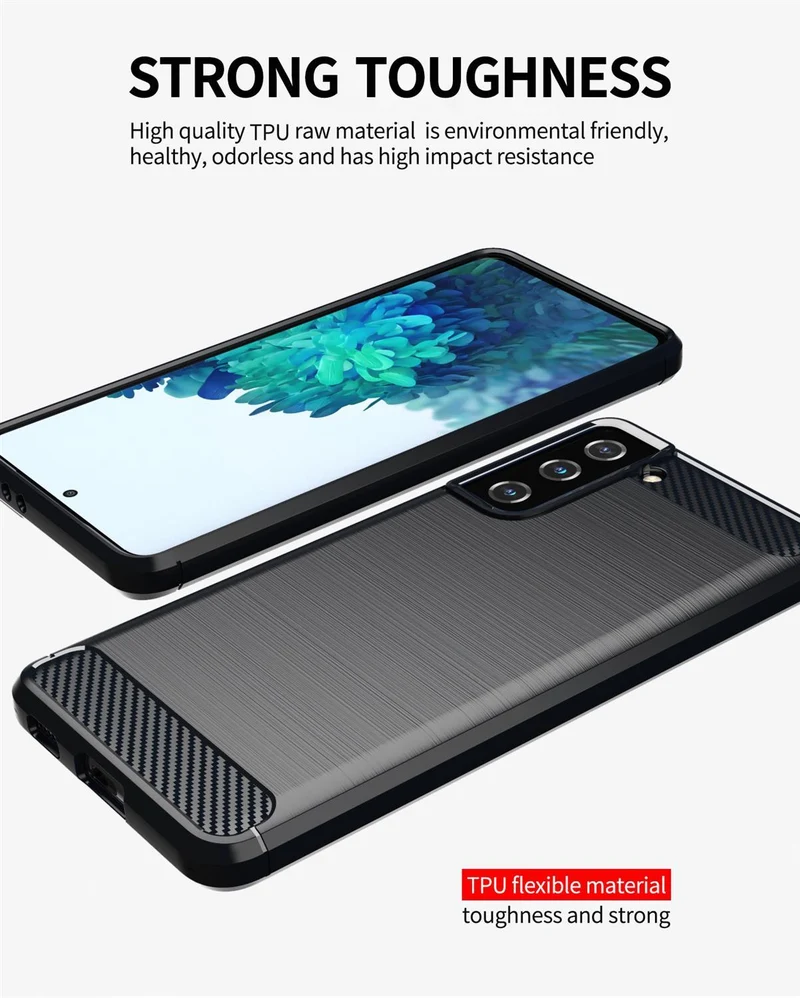 Cadorabo Hülle für Samsung Galaxy S21 PLUS Schutzhülle aus flexiblem TPU Silikon in Edelstahl-Karbonfaser Optik
