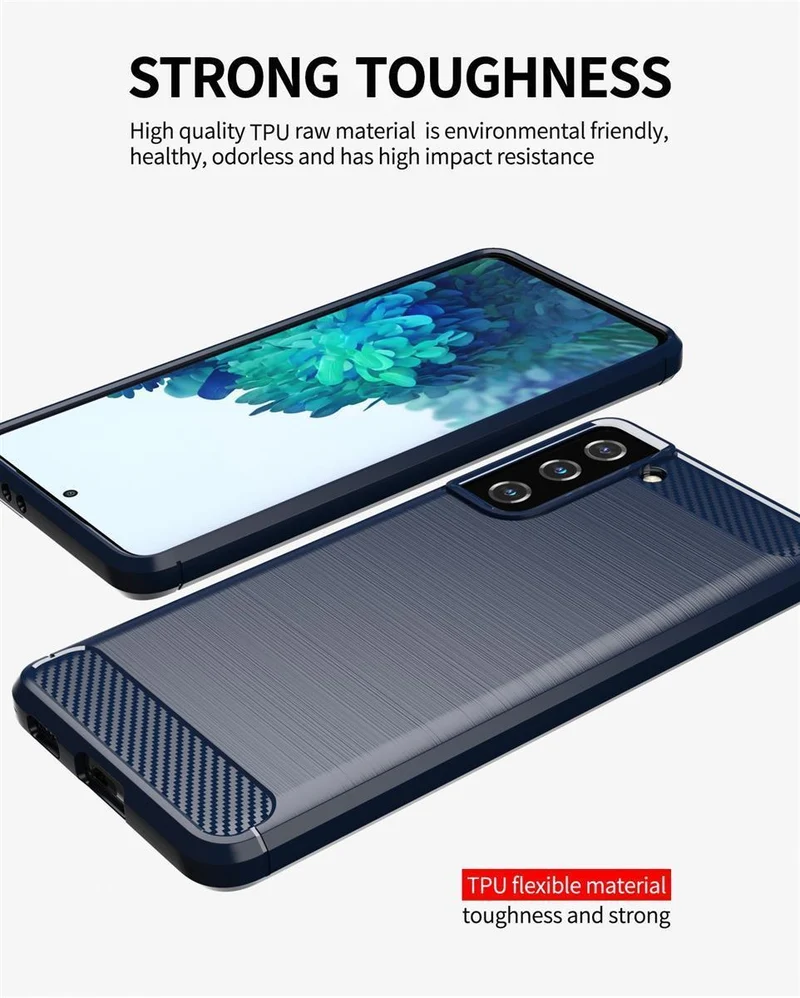 Cadorabo Hülle für Samsung Galaxy S21 PLUS Schutzhülle aus flexiblem TPU Silikon in Edelstahl-Karbonfaser Optik