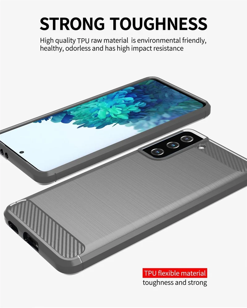 Cadorabo Hülle für Samsung Galaxy S21 PLUS Schutzhülle aus flexiblem TPU Silikon in Edelstahl-Karbonfaser Optik