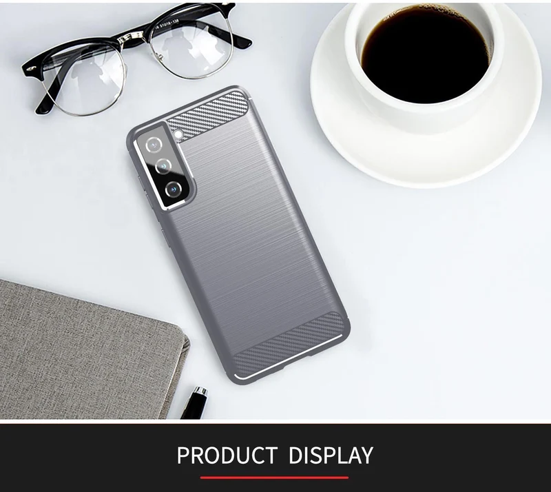 Cadorabo Hülle für Samsung Galaxy S21 PLUS Schutzhülle aus flexiblem TPU Silikon in Edelstahl-Karbonfaser Optik