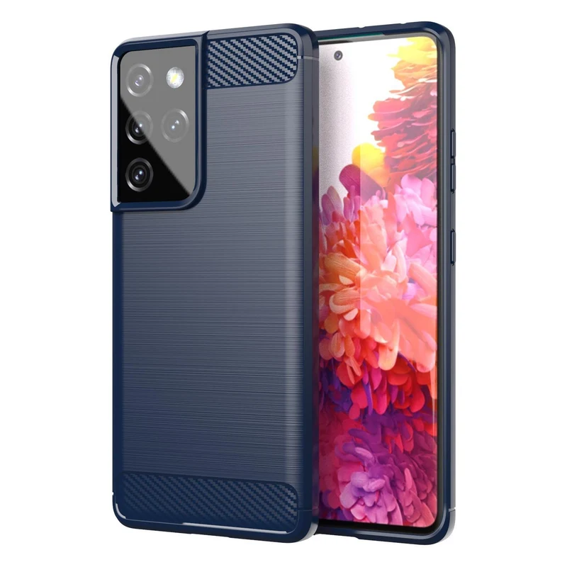 Cadorabo Hülle für Samsung Galaxy S21 ULTRA Schutzhülle aus flexiblem TPU Silikon in Edelstahl-Karbonfaser Optik