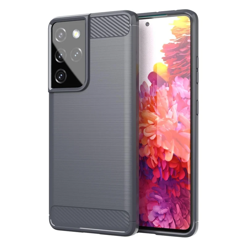 Cadorabo Hülle für Samsung Galaxy S21 ULTRA Schutzhülle aus flexiblem TPU Silikon in Edelstahl-Karbonfaser Optik