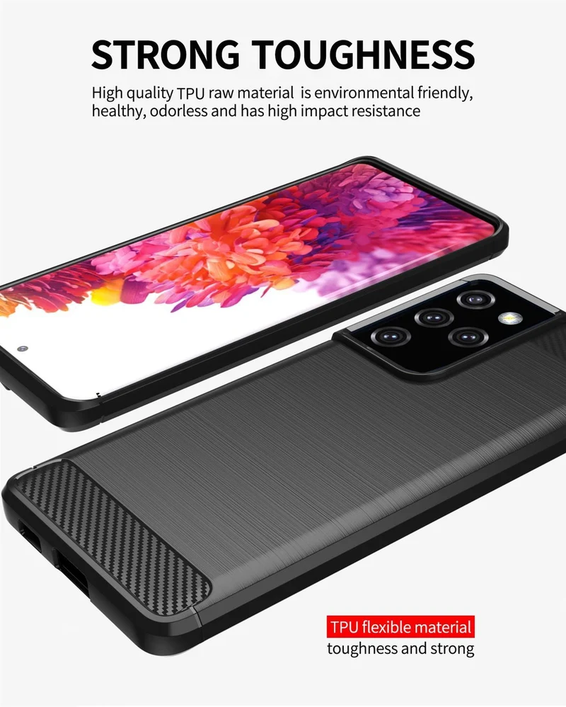 Cadorabo Hülle für Samsung Galaxy S21 ULTRA Schutzhülle aus flexiblem TPU Silikon in Edelstahl-Karbonfaser Optik