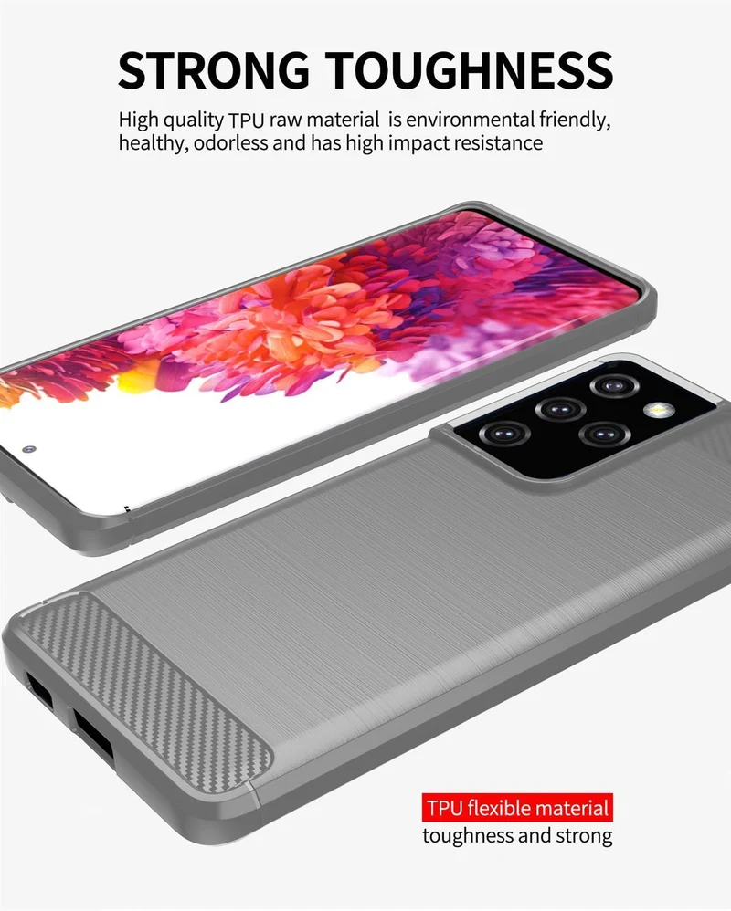 Cadorabo Hülle für Samsung Galaxy S21 ULTRA Schutzhülle aus flexiblem TPU Silikon in Edelstahl-Karbonfaser Optik