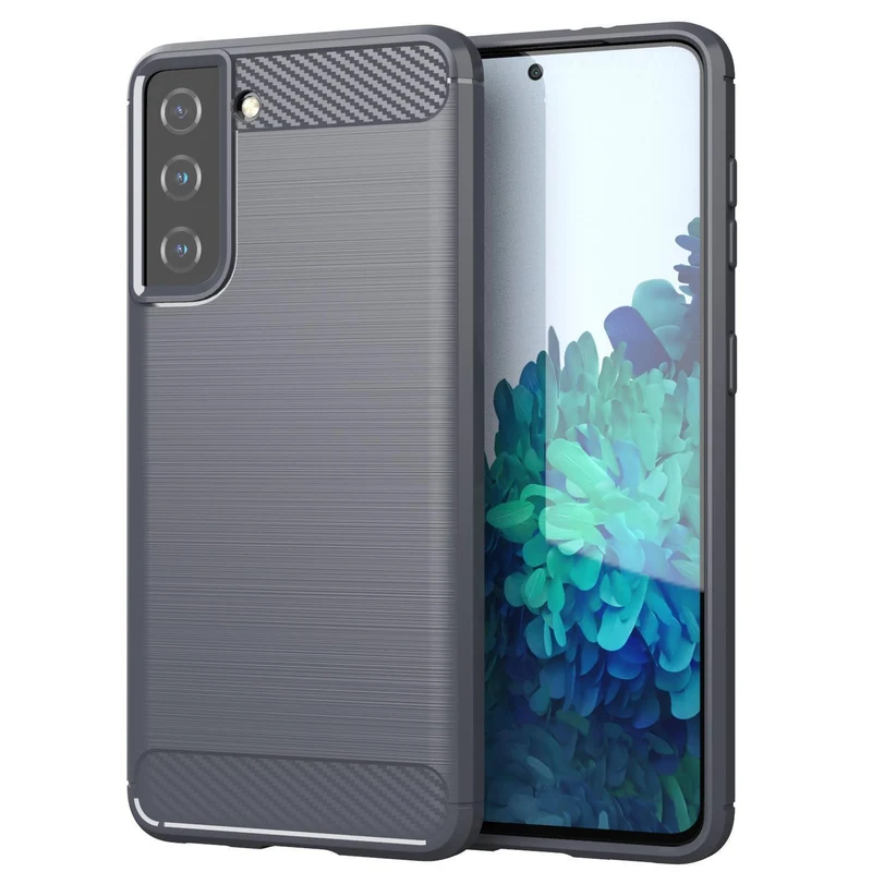 Cadorabo Hülle für Samsung Galaxy S21 FE Schutzhülle aus flexiblem TPU Silikon in Edelstahl-Karbonfaser Optik