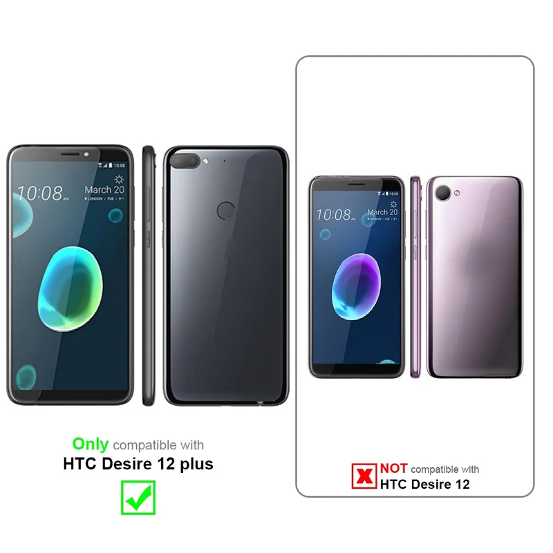 Cadorabo 3x Panzer Folie kompatibel mit HTC Desire 12 PLUS - Schutzfolie 3er Pack Gehärtetes (Tempered) Display-Schutzglas in 9H Härte mit 3D Touch Kompatibilität