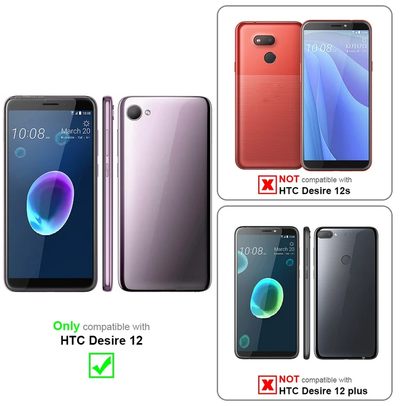 Cadorabo 3x Panzer Folie kompatibel mit HTC Desire 12 - Schutzfolie 3er Pack Gehärtetes (Tempered) Display-Schutzglas in 9H Härte mit 3D Touch Kompatibilität