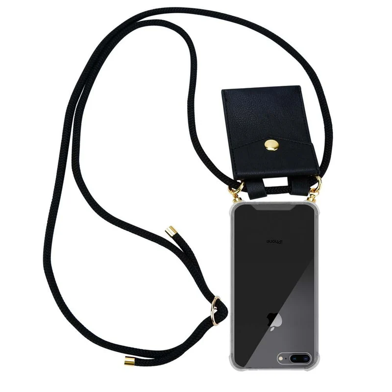 Cadorabo Handy Kette kompatibel mit Apple iPhone 7 PLUS / 7S PLUS / 8 PLUS Silikon Schutzhülle mit Gold Ringen, Kordel Band und abnehmbarem Etui