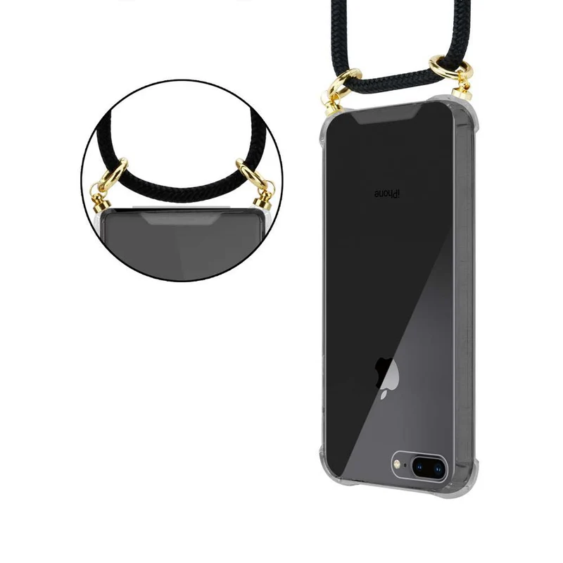Cadorabo Handy Kette kompatibel mit Apple iPhone 7 PLUS / 7S PLUS / 8 PLUS Silikon Schutzhülle mit Gold Ringen, Kordel Band und abnehmbarem Etui