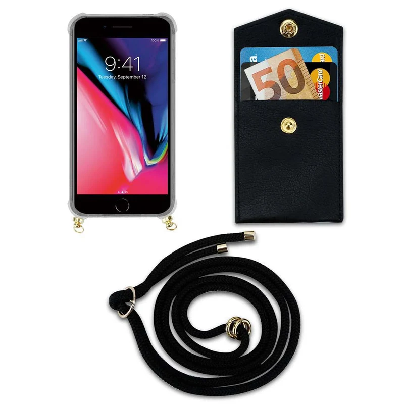 Cadorabo Handy Kette kompatibel mit Apple iPhone 7 PLUS / 7S PLUS / 8 PLUS Silikon Schutzhülle mit Gold Ringen, Kordel Band und abnehmbarem Etui