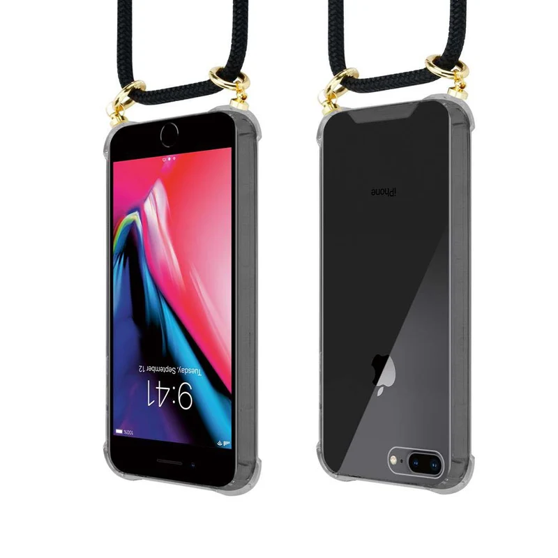 Cadorabo Handy Kette kompatibel mit Apple iPhone 7 PLUS / 7S PLUS / 8 PLUS Silikon Schutzhülle mit Gold Ringen, Kordel Band und abnehmbarem Etui