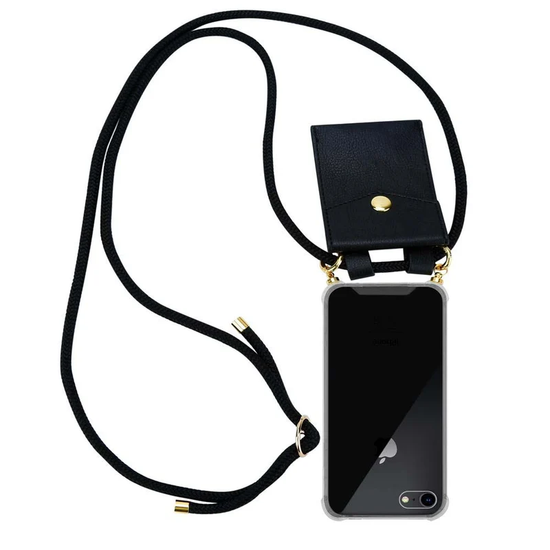 Cadorabo Handy Kette kompatibel mit Apple iPhone 7 / 7S / 8 / SE 2020 Silikon Schutzhülle mit Gold Ringen, Kordel Band und abnehmbarem Etui