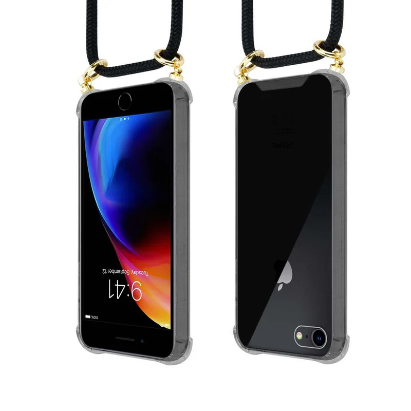 Cadorabo Handy Kette kompatibel mit Apple iPhone 7 / 7S / 8 / SE 2020 Silikon Schutzhülle mit Gold Ringen, Kordel Band und abnehmbarem Etui