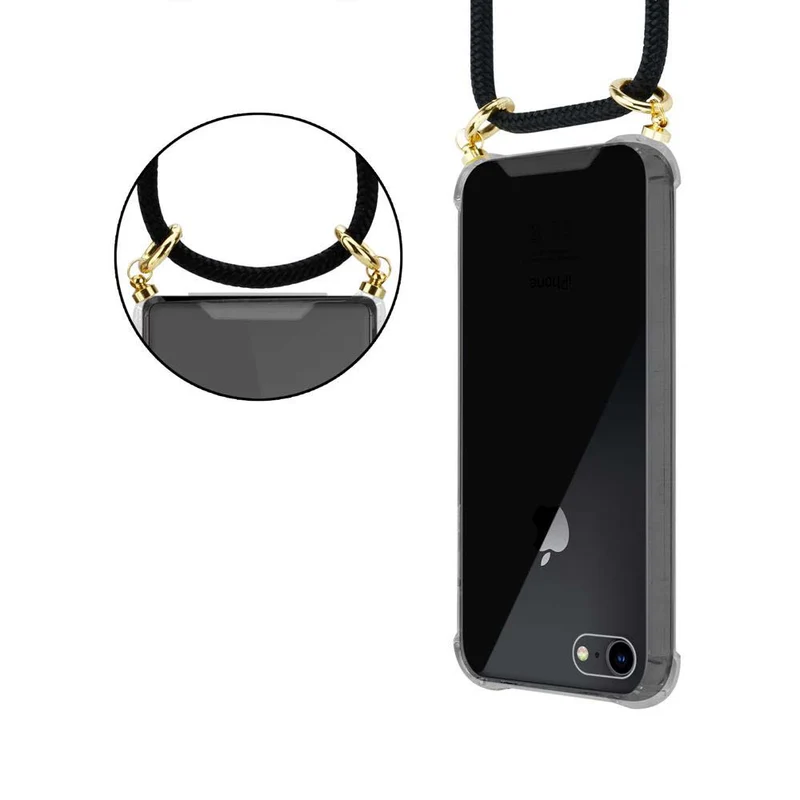Cadorabo Handy Kette kompatibel mit Apple iPhone 7 / 7S / 8 / SE 2020 Silikon Schutzhülle mit Gold Ringen, Kordel Band und abnehmbarem Etui