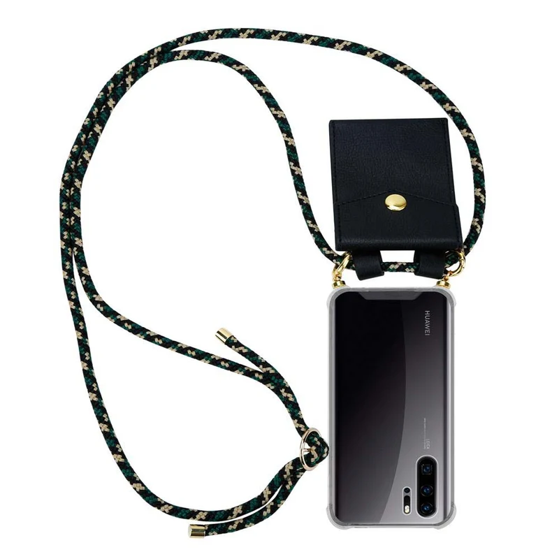 Cadorabo Handy Kette kompatibel mit Huawei P30 PRO Silikon Schutzhülle mit Gold Ringen, Kordel Band und abnehmbarem Etui
