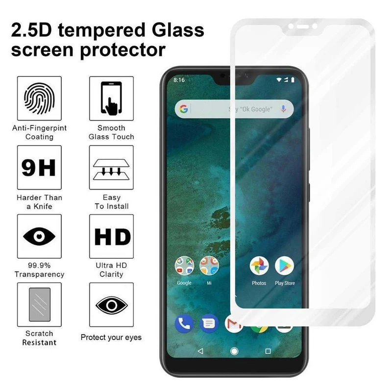 Cadorabo Vollbild Panzer Folie kompatibel mit Xiaomi Mi A2 LITE / RedMi 6 PRO - Schutzfolie Gehärtetes (Tempered) Display-Schutzglas in 9H Härte mit 3D Touch