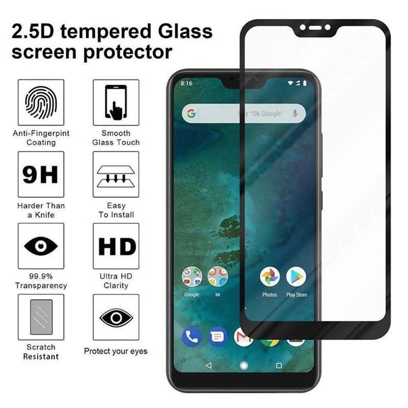 Cadorabo Vollbild Panzer Folie kompatibel mit Xiaomi Mi A2 LITE / RedMi 6 PRO - Schutzfolie Gehärtetes (Tempered) Display-Schutzglas in 9H Härte mit 3D Touch