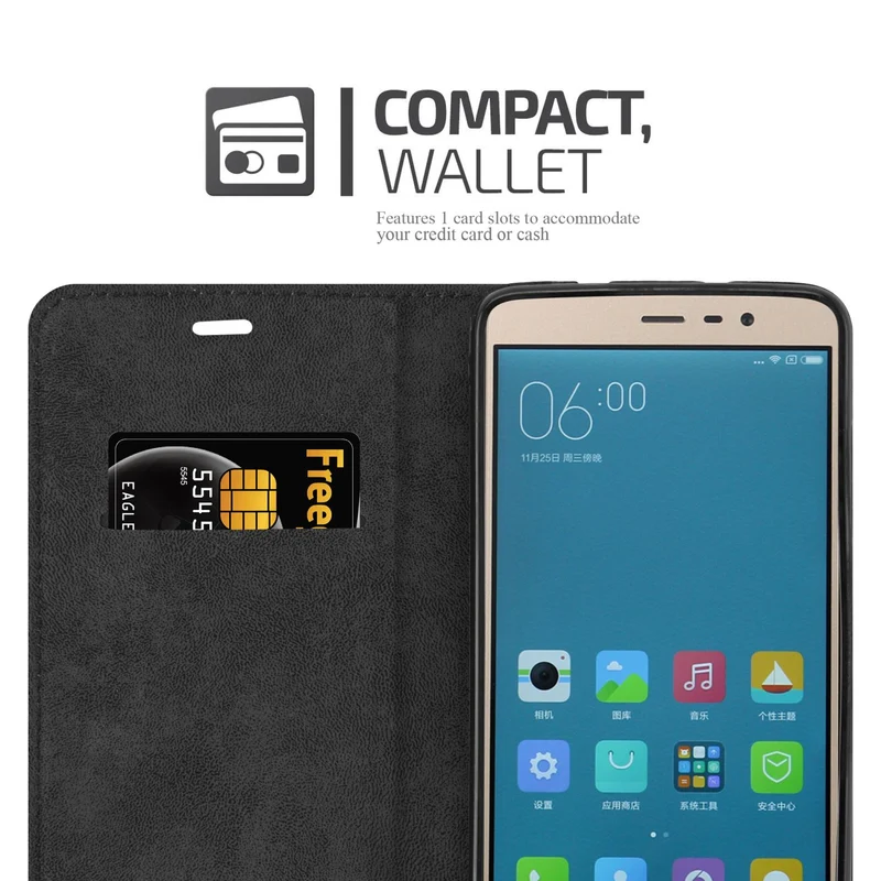 Cadorabo Hülle kompatibel mit Xiaomi RedMi NOTE 4 Schutzhülle mit Magnetverschluss, Standfunktion und Kartenfach