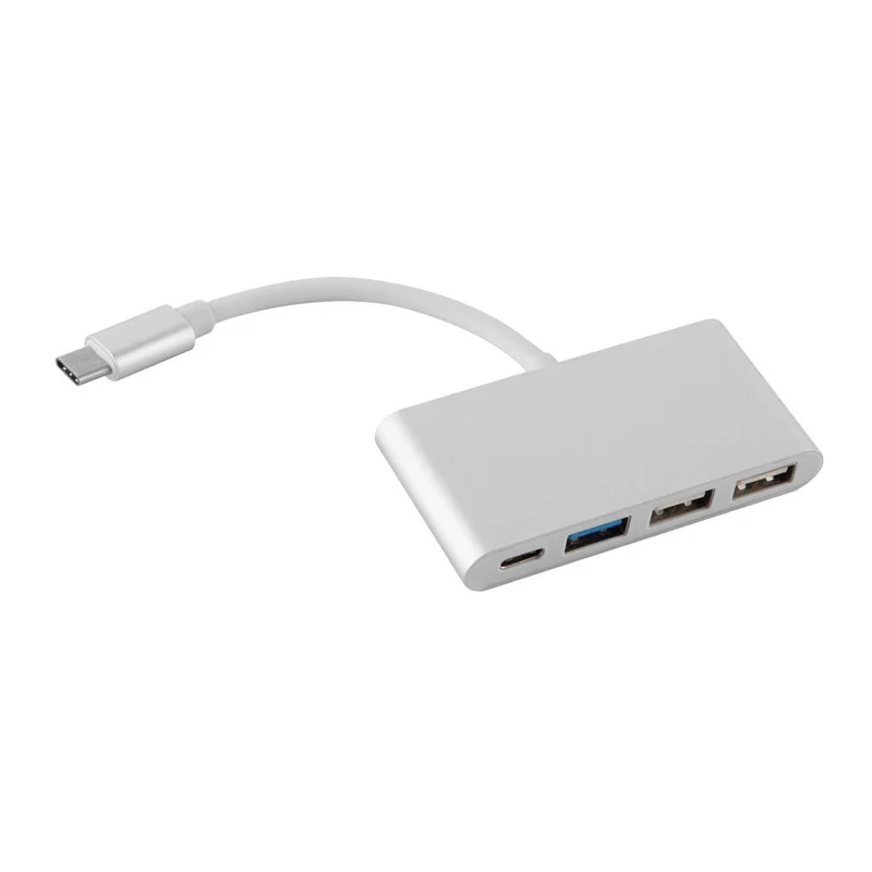 Cadorabo 3-Port USB Multischnittstelle Plug & Play mit USB-C Anschluss, USB-C Ladebuchse, 2 USB 2.0 und USB 3.0 Ports für Laptops, Tablets und modernen Geräte mit USB-C Ladeanschluss in SILBER