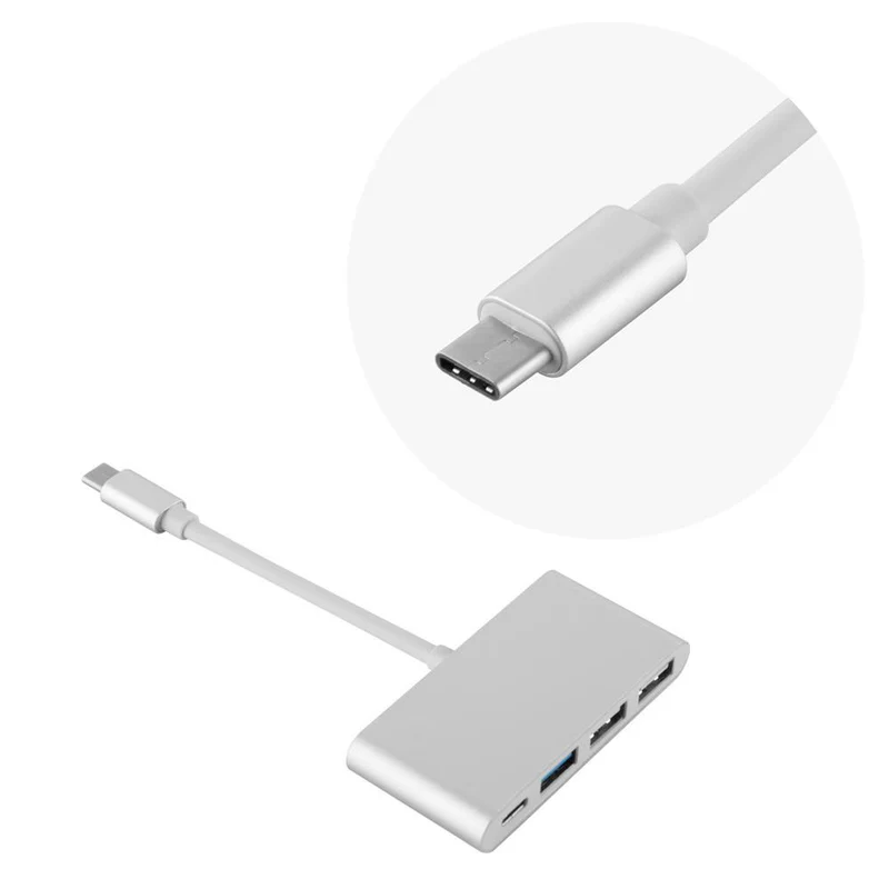 Cadorabo 3-Port USB Multischnittstelle Plug & Play mit USB-C Anschluss, USB-C Ladebuchse, 2 USB 2.0 und USB 3.0 Ports für Laptops, Tablets und modernen Geräte mit USB-C Ladeanschluss in SILBER