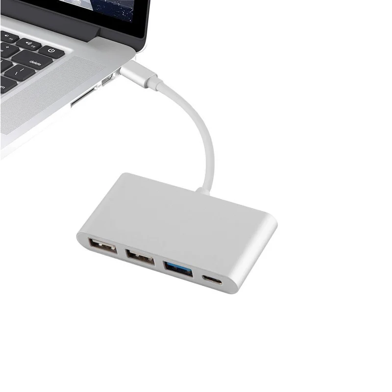 Cadorabo 3-Port USB Multischnittstelle Plug & Play mit USB-C Anschluss, USB-C Ladebuchse, 2 USB 2.0 und USB 3.0 Ports für Laptops, Tablets und modernen Geräte mit USB-C Ladeanschluss in SILBER