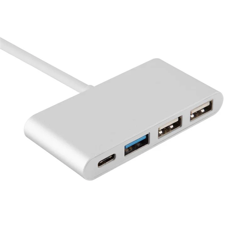 Cadorabo 3-Port USB Multischnittstelle Plug & Play mit USB-C Anschluss, USB-C Ladebuchse, 2 USB 2.0 und USB 3.0 Ports für Laptops, Tablets und modernen Geräte mit USB-C Ladeanschluss in SILBER