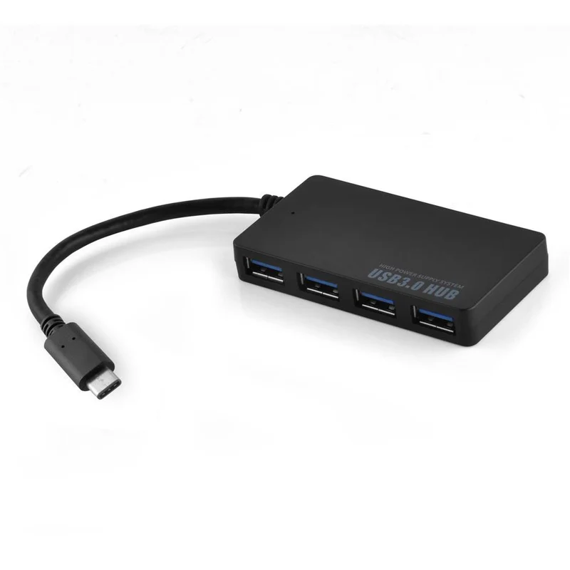 Cadorabo 4-Port USB 3.0 Multischnittstelle USB Hub Plug & Play mit USB-C Stecker Typ-C Buchse und Power Supply passend für Laptops, Tablets und modernen Geräte mit USB-C Ladeanschluss in SCHWARZ
