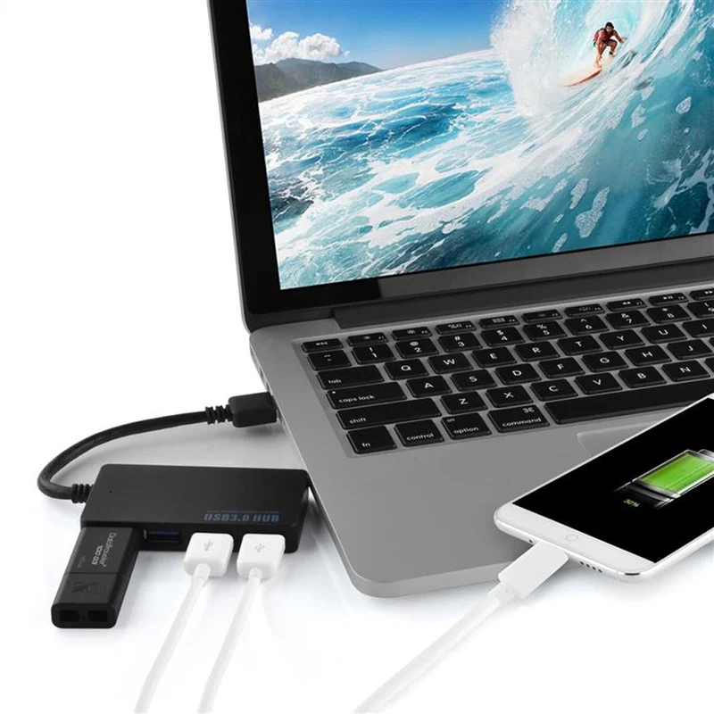 Cadorabo 4-Port USB 3.0 Multischnittstelle USB Hub Plug & Play mit USB-C Stecker Typ-C Buchse und Power Supply passend für Laptops, Tablets und modernen Geräte mit USB-C Ladeanschluss in SCHWARZ