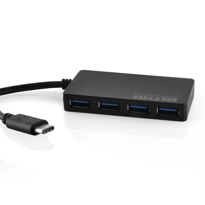 Cadorabo 4-Port USB 3.0 Multischnittstelle USB Hub Plug & Play mit USB-C Stecker Typ-C Buchse und Power Supply passend für Laptops, Tablets und modernen Geräte mit USB-C Ladeanschluss in SCHWARZ