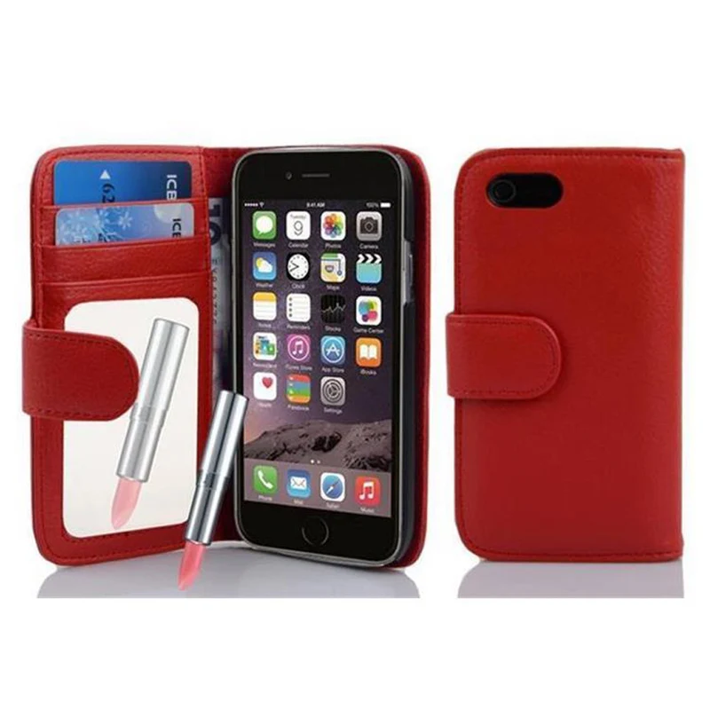 Cadorabo Hülle kompatibel mit Apple iPhone 6 / 6S Schutzhülle mit Spiegel und Kartenfach