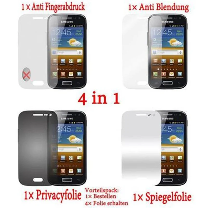 Cadorabo Displayschutzfolien kompatibel mit Samsung Galaxy ACE 1 - Schutzfolien 4 Folien (1x Privacy - 1x Spiegel - 1x Matt - 1x Anti-Fingerabdruck)