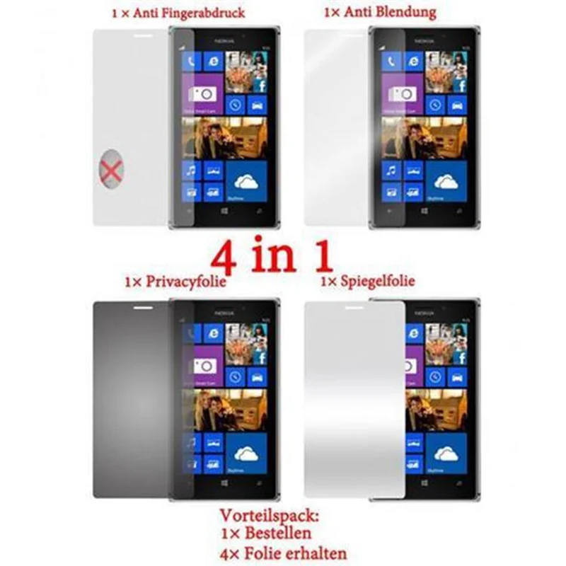 Cadorabo Displayschutzfolien kompatibel mit Nokia Lumia 925 - Schutzfolien 4 Folien (1x Privacy - 1x Spiegel - 1x Matt - 1x Anti-Fingerabdruck)