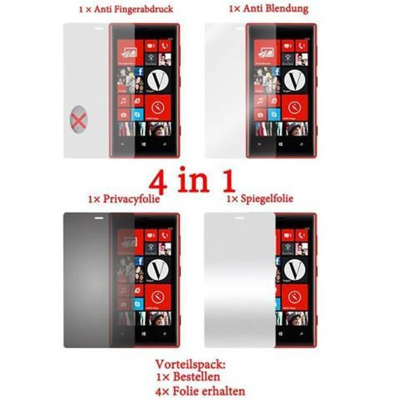 Cadorabo Displayschutzfolien kompatibel mit Nokia Lumia 720 - Schutzfolien 4 Folien (1x Privacy - 1x Spiegel - 1x Matt - 1x Anti-Fingerabdruck)