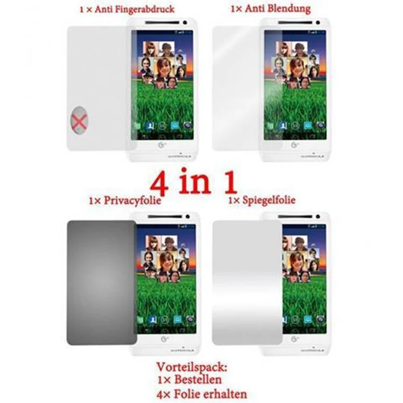 Cadorabo Displayschutzfolien kompatibel mit Motorola RAZR i - Schutzfolien 4 Folien (1x Privacy - 1x Spiegel - 1x Matt - 1x Anti-Fingerabdruck)