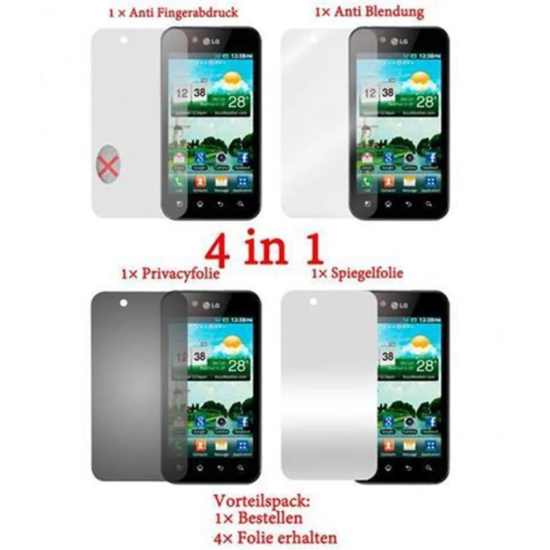 Cadorabo Displayschutzfolien kompatibel mit LG OPTIMUS BLACK - Schutzfolien 4 Folien (1x Privacy - 1x Spiegel - 1x Matt - 1x Anti-Fingerabdruck)