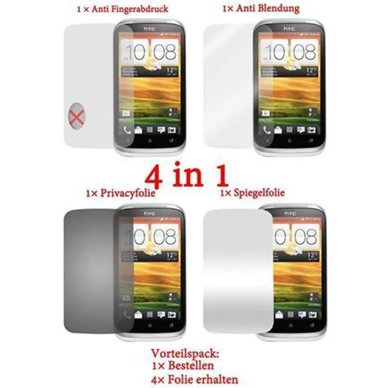 Cadorabo Displayschutzfolien kompatibel mit HTC Desire X - Schutzfolien 4 Folien (1x Privacy - 1x Spiegel - 1x Matt - 1x Anti-Fingerabdruck)